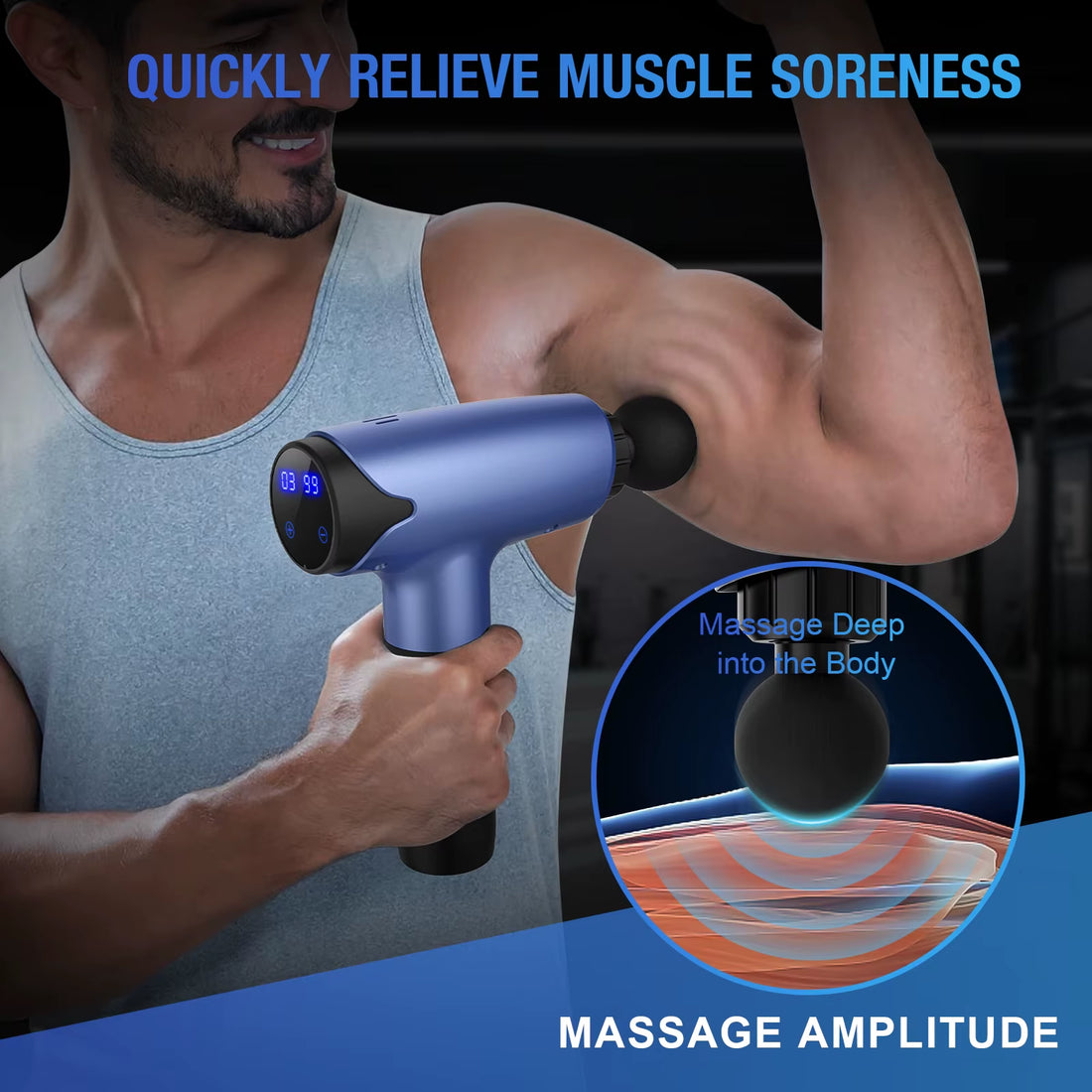 WS-028 Fascia Gun – 30 speeds, lightweight body massager with LED touch screen and 10 replaceable heads.