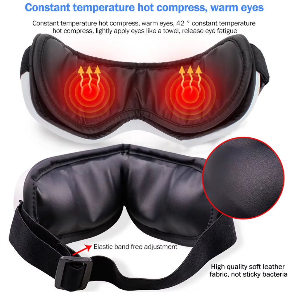 6D Smart Vibration Eye Massager – Hot airbag compress, Bluetooth music, eye fatigue relief, sleep mask.