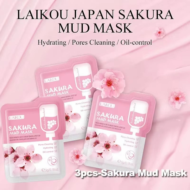 Sakura Remove Blackheads Acne Mud Mask Shrink Pores Dispel Pimple Deep Cleansing Oil-Control Exfoliating Moisturizing Skin Care