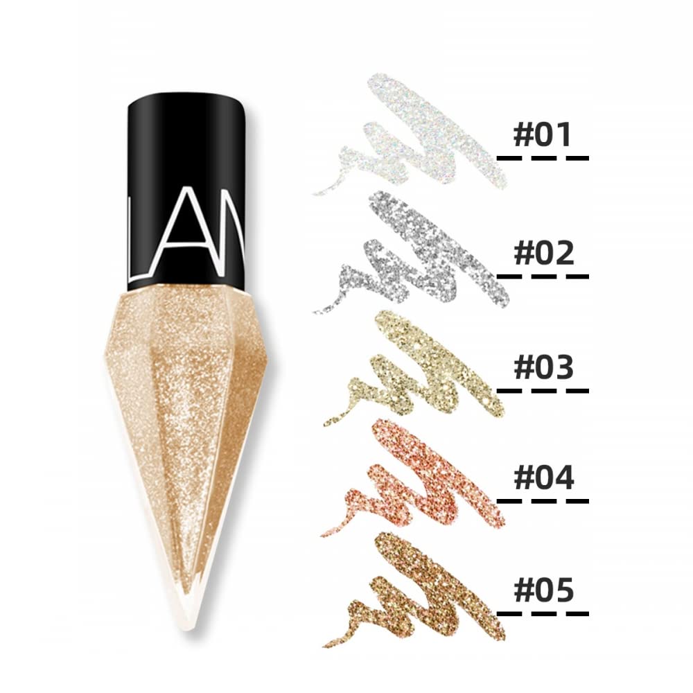 Glitter Liquid Eyeliner Set – 5 colors (white, silver, gold, diamond). Metallic shimmer, waterproof, long-lasting sparkle.