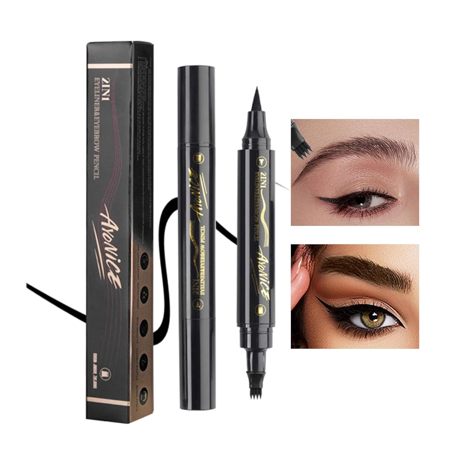 2-in-1 Eyeliner & Eyebrow Pencil – Waterproof, smudge-proof, dual-ended for bold, defined lines.