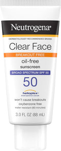 Clear Face Sunscreen SPF 50 – Oil-, fragrance-, and oxybenzone-free. Water-resistant, for acne-prone and oily skin. 3 fl. oz.