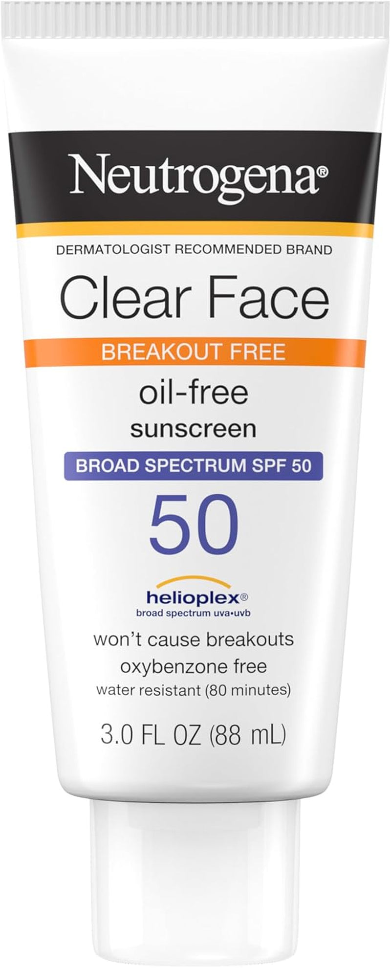 Clear Face Sunscreen SPF 50 – Oil-, fragrance-, and oxybenzone-free. Water-resistant, for acne-prone and oily skin. 3 fl. oz.