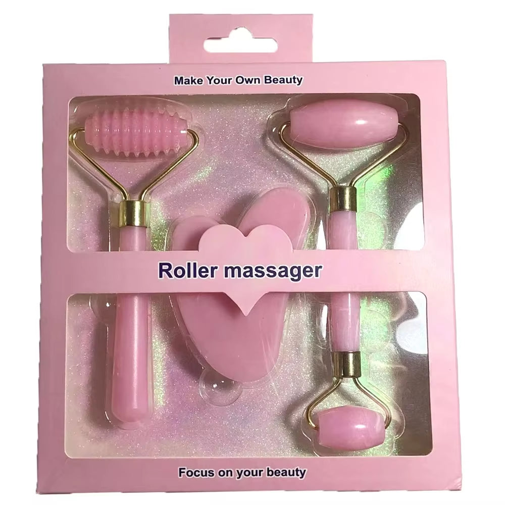 3Pcs Set Resin Roller Massager for Face Body Gua Sha Notjade Stone Face Care Roller Facial Massager Beauty Health Skin Care Tool