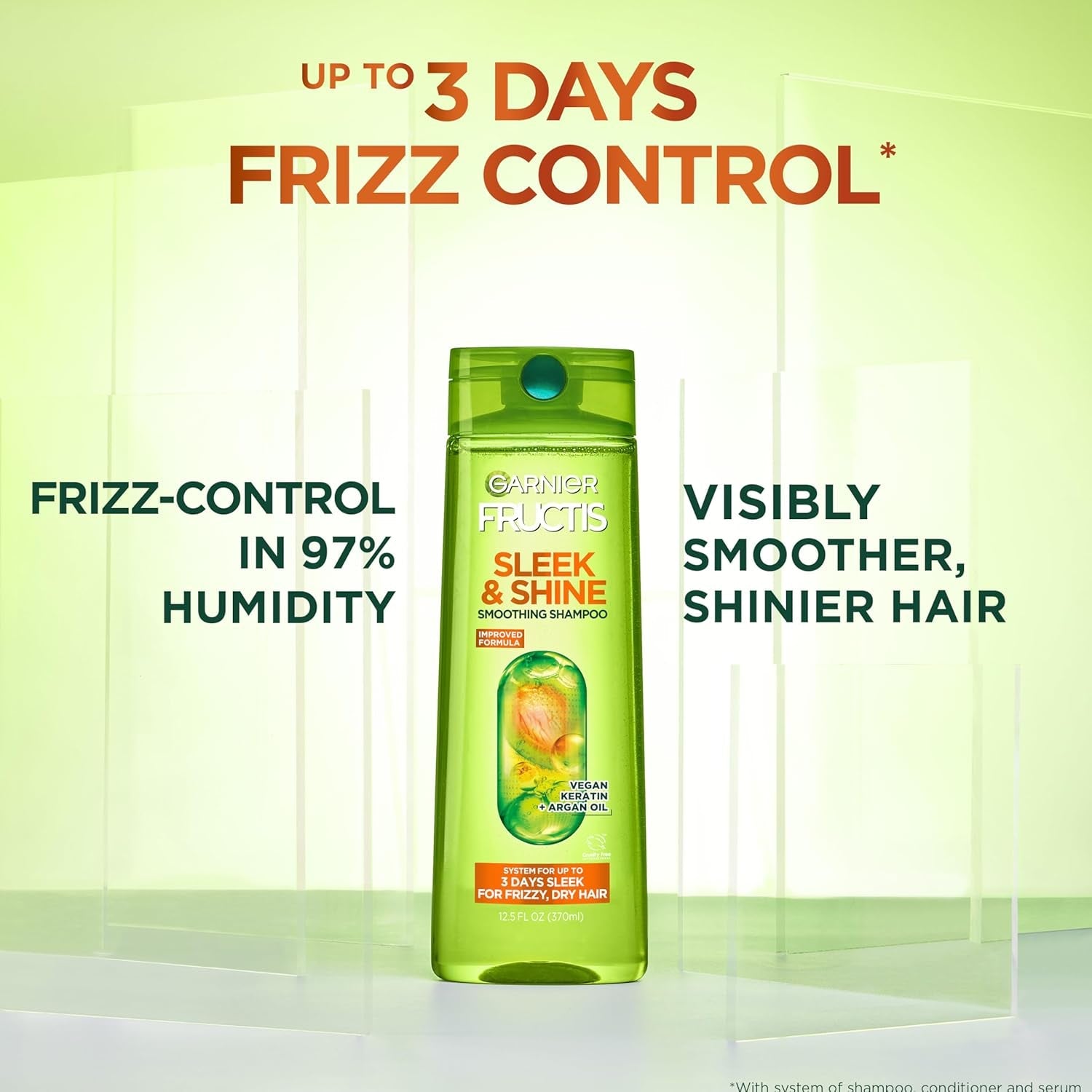 Fructis Sleek & Shine Shampoo (22 oz) + Conditioner (21 oz) – For frizzy, dry hair with plant keratin & argan oil. 1 kit.