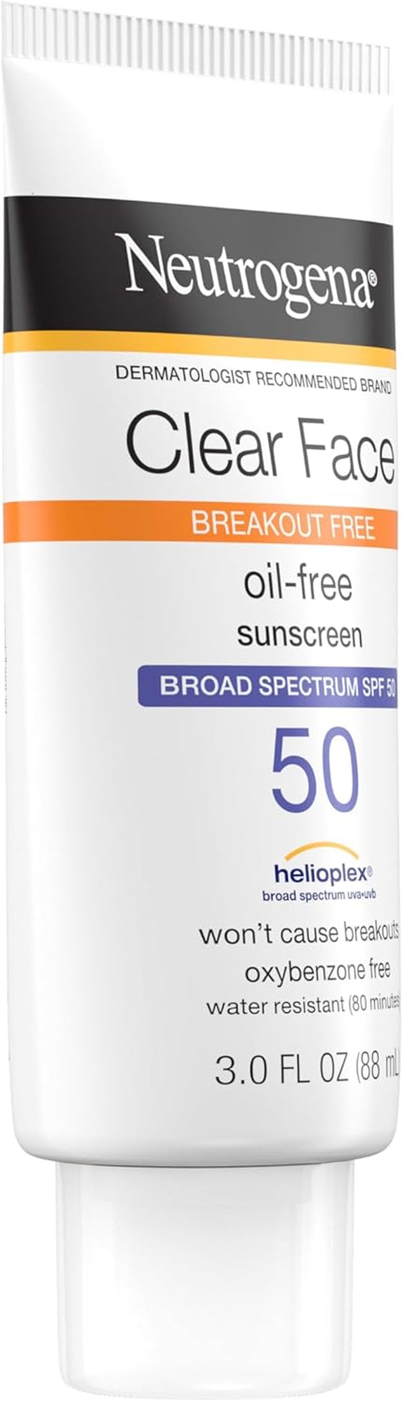 Clear Face Sunscreen SPF 50 – Oil-, fragrance-, and oxybenzone-free. Water-resistant, for acne-prone and oily skin. 3 fl. oz.