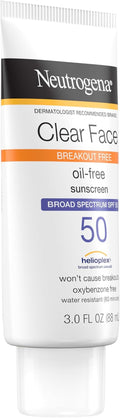 Clear Face Sunscreen SPF 50 – Oil-, fragrance-, and oxybenzone-free. Water-resistant, for acne-prone and oily skin. 3 fl. oz.