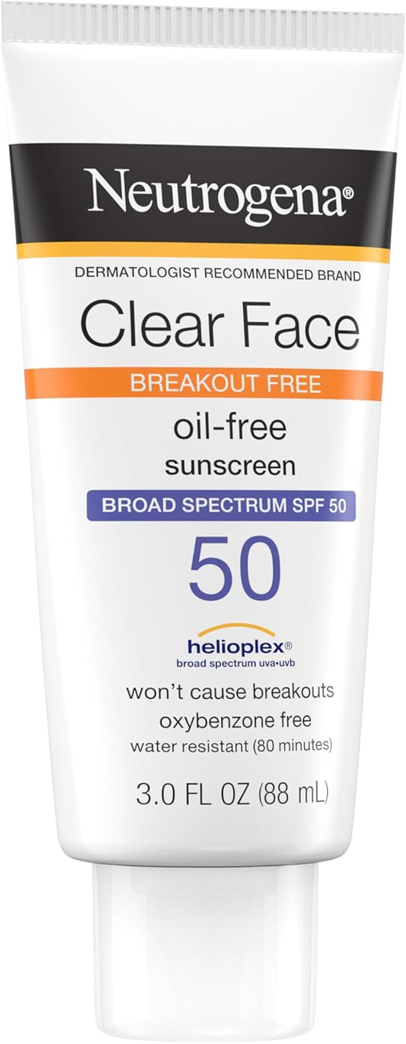 Clear Face Sunscreen SPF 50 – Oil-, fragrance-, and oxybenzone-free. Water-resistant, for acne-prone and oily skin. 3 fl. oz.