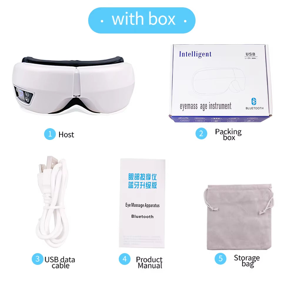 6D Smart Vibration Eye Massager – Hot airbag compress, Bluetooth music, eye fatigue relief, sleep mask.