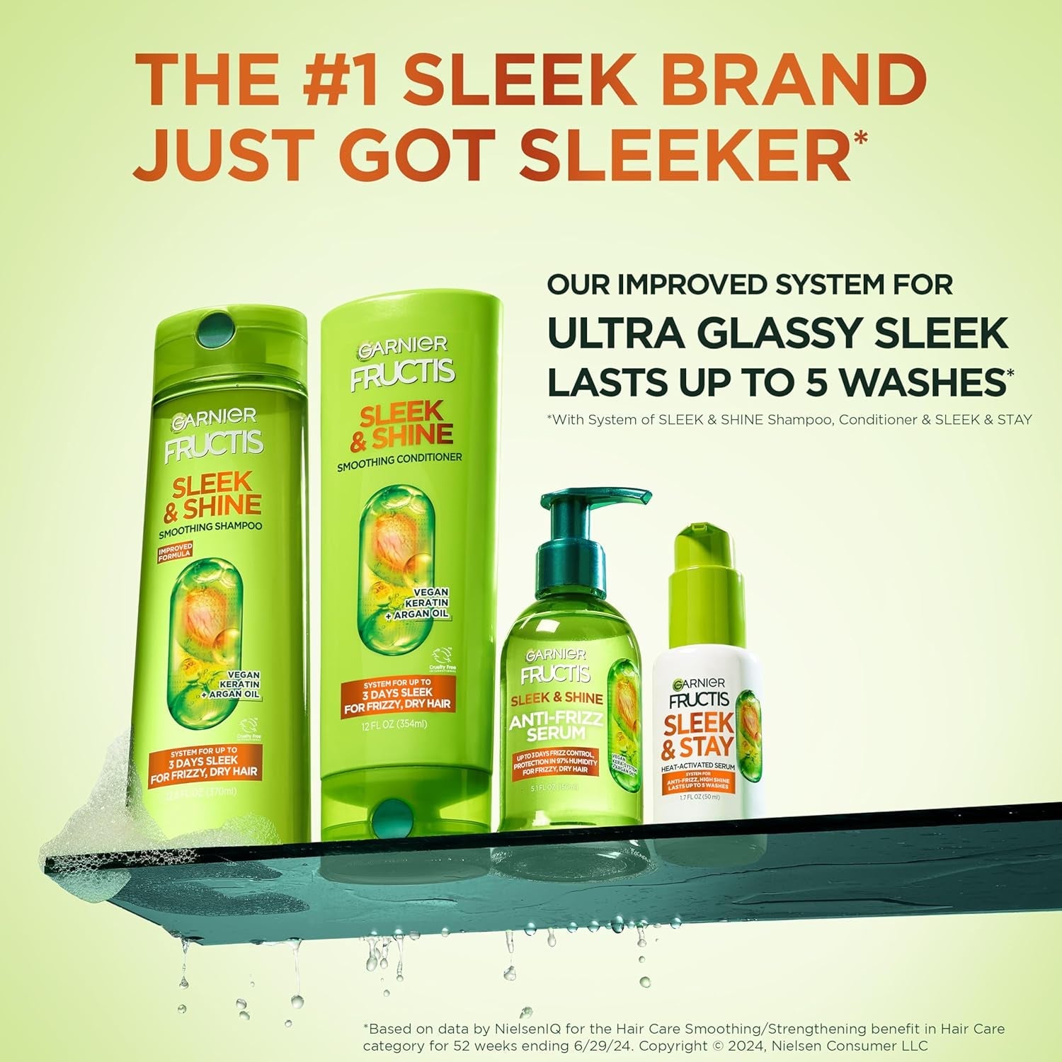 Fructis Sleek & Shine Shampoo (22 oz) + Conditioner (21 oz) – For frizzy, dry hair with plant keratin & argan oil. 1 kit.