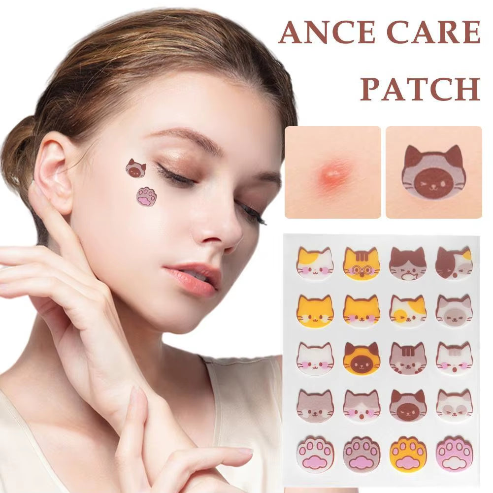 20Pcs Cute Cartoon Cat Acnes Care Patch Pimple Spots Treatment Gentle Repair Breathable Soothing Invisible Facial Care Sticker